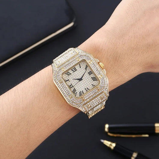 Iced Moissanite Bust Down Watch Unisex Hip Hop Bling Luxury Timepiece - Dahab'sCO