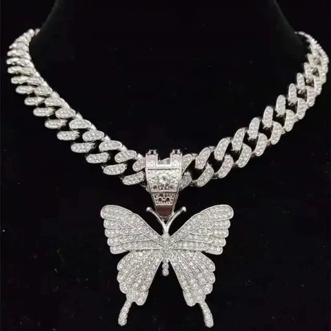 Iced Out Butterfly Pendant Necklace