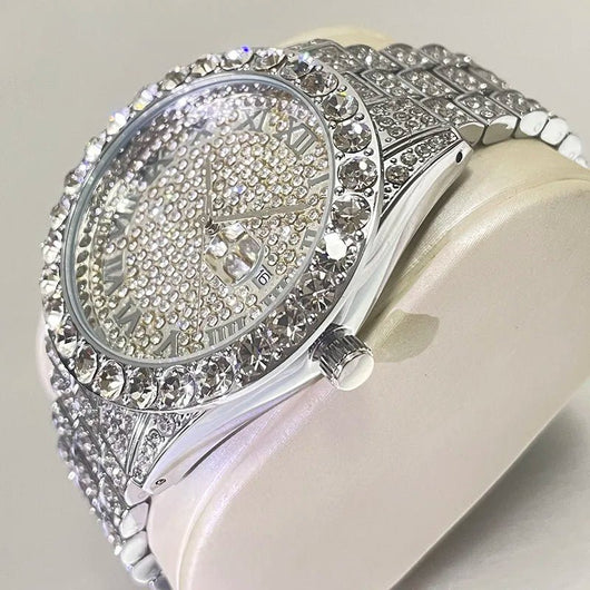 Luxury Full Diamond Gold Watch for Men 18K Gold Quartz Timepiece - Dahab'sCO