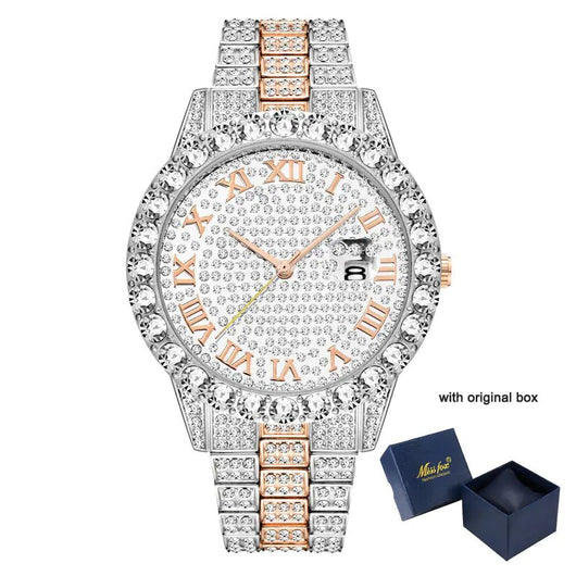 Luxury Full Diamond Gold Watch for Men 18K Gold Quartz Timepiece - Dahab'sCO