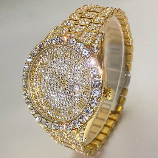 Luxury Full Diamond Gold Watch for Men 18K Gold Quartz Timepiece - Dahab'sCO