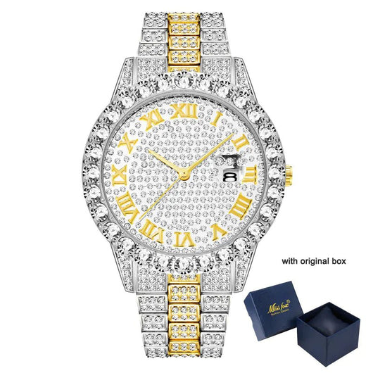 Luxury Full Diamond Gold Watch for Men 18K Gold Quartz Timepiece - Dahab'sCO