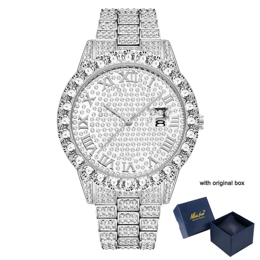 Luxury Full Diamond Gold Watch for Men 18K Gold Quartz Timepiece - Dahab'sCO