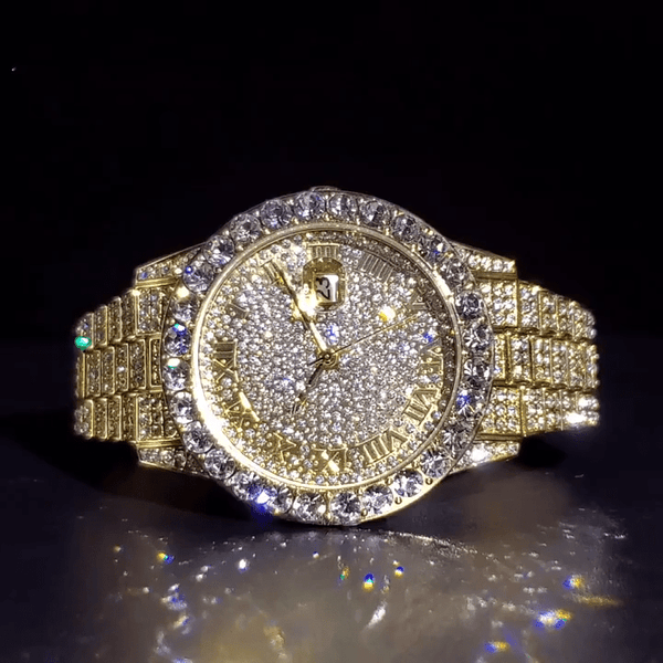 Luxury Full Diamond Gold Watch for Men 18K Gold Quartz Timepiece - Dahab'sCO