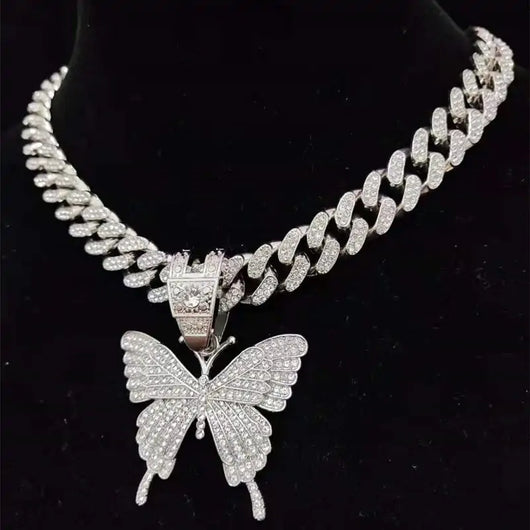 Iced Out Butterfly Pendant Necklace