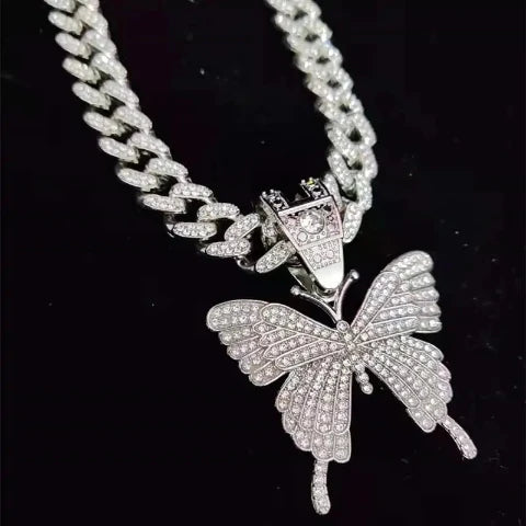 Iced Out Butterfly Pendant Necklace