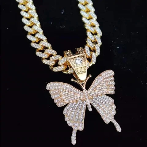 Iced Out Butterfly Pendant Necklace