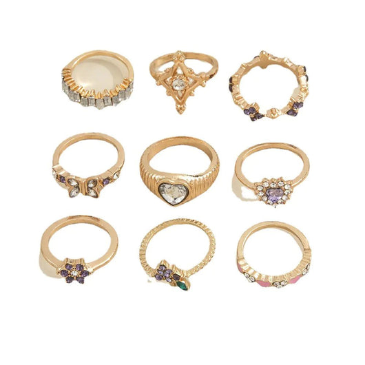 Purple Diamond Grape Flower Geometric Ring Design Set For Women - Dahab'sCO