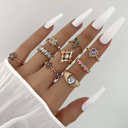 Purple Diamond Grape Flower Geometric Ring Design Set For Women - Dahab'sCO