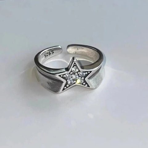 Shiny Rhinestone Pentagram Zircon Star Couple Rings for Men Women - Dahab s'CO