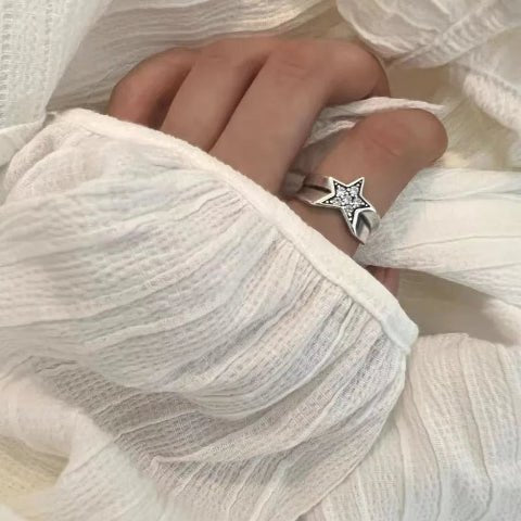 Shiny Rhinestone Pentagram Zircon Star Couple Rings for Men Women - Dahab s'CO