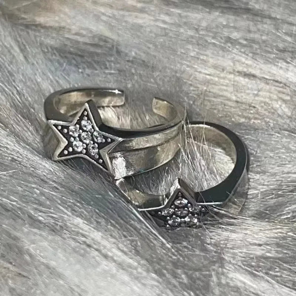 Shiny Rhinestone Pentagram Zircon Star Couple Rings for Men Women - Dahab s'CO