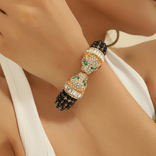 Vintage Luxury Rhinestone Leopard Bangle – Elegant Jewelry for Women - Dahab s'CO